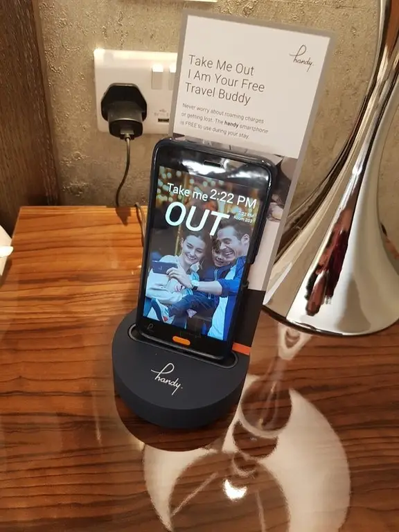 A smartphone provided by a hotel