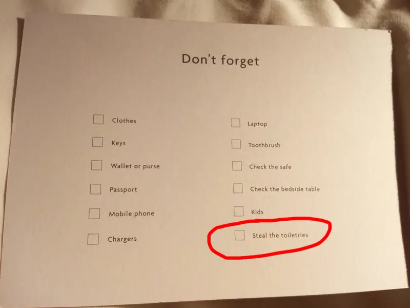 Hotel encourage for taking toiletries