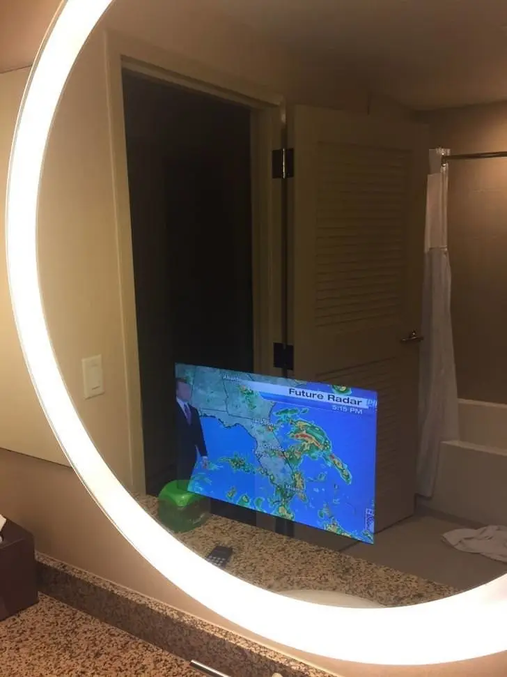 TV screen in mirror