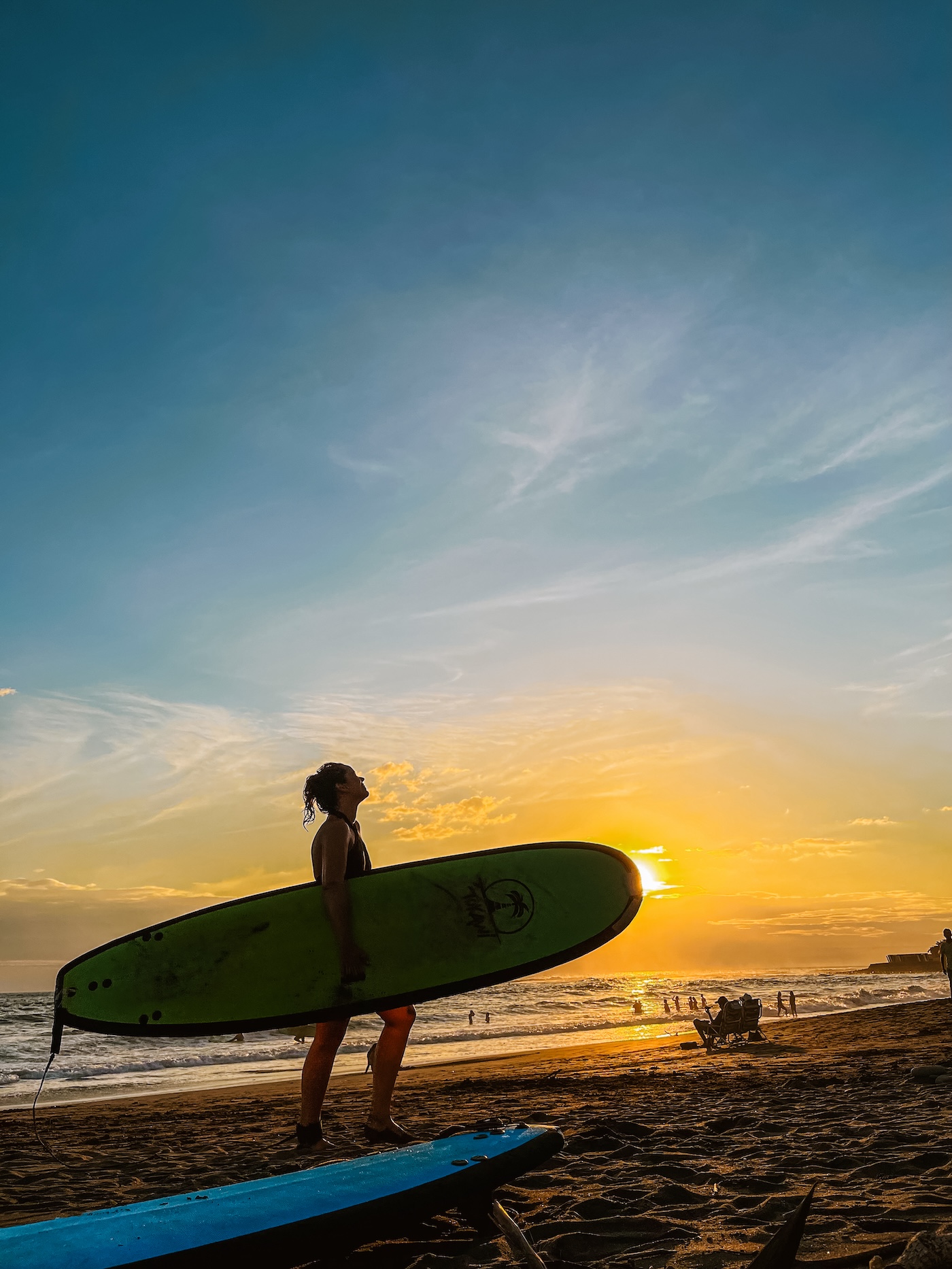 Surfing El Tunco, sunset
